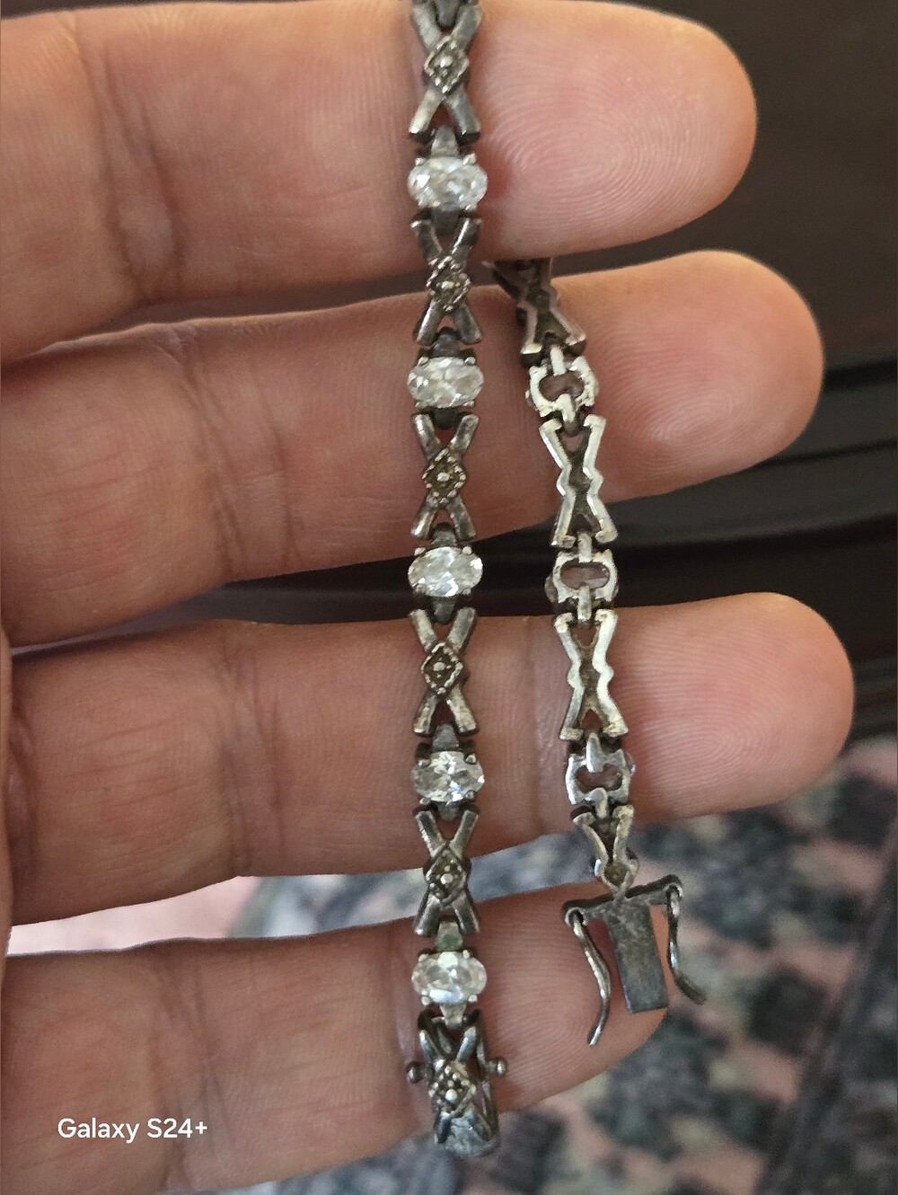 Vintage  Sterling Silver 925 Crystal Tennis Bracelet Grandeur  7.5"